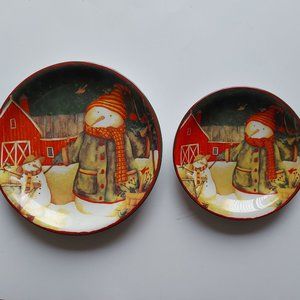 Set of 2 Matching Snowman Plates - Never Used